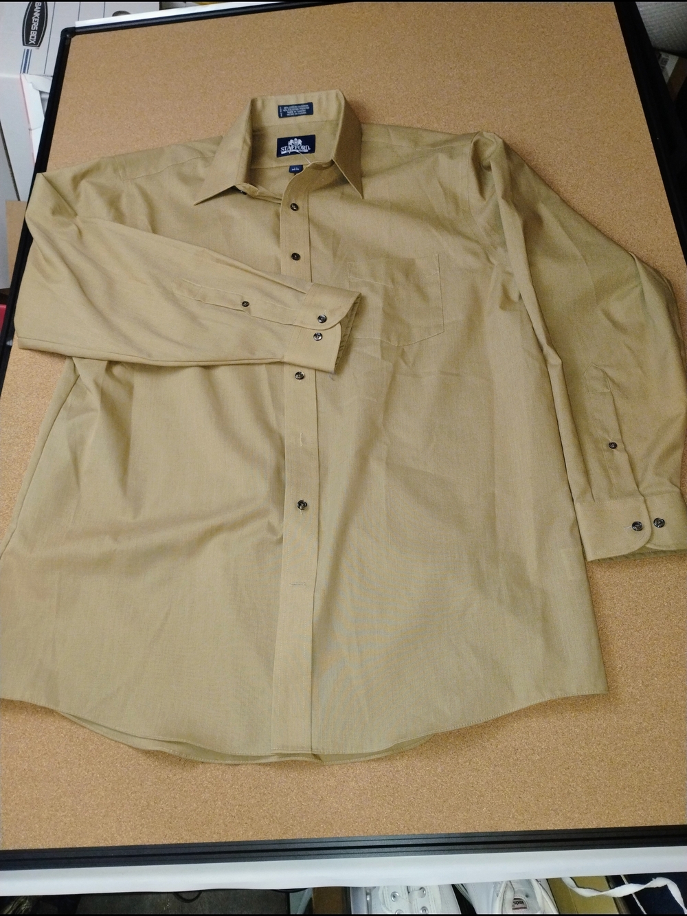 Stafford Men's Wrinkle Free Long Sleeve Dress Shirt Solid Brown SZ 17 - 34/35